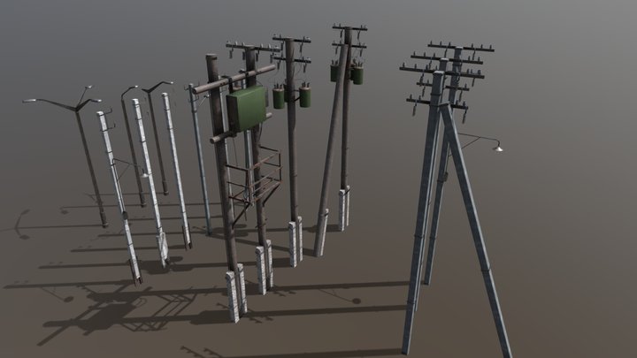 Utility electric poles pack 3D Model