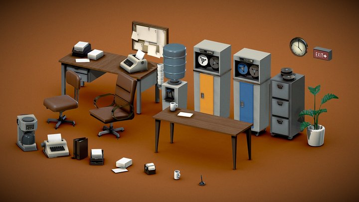 60's Office Props 3D Model