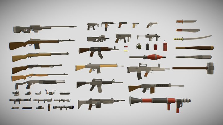 Polygonal Modern Weapons Asset Package 3D Model